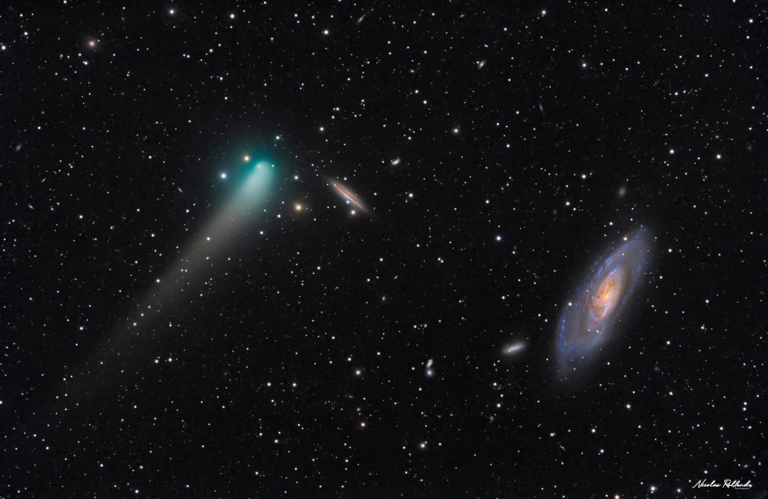 C2017 T2 Panstarrs comet near Messier 106 galaxy