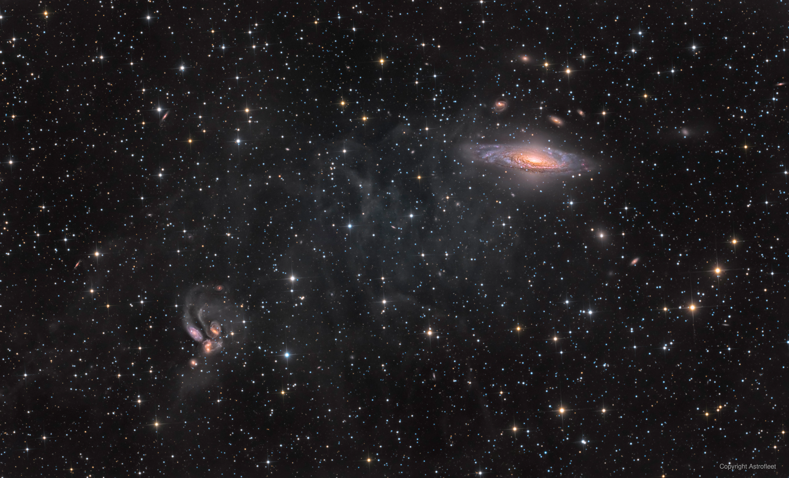 The Deer Lick Group (NGC 7331) and Stephan's Quintet, two galaxy groups in Pegasus at very different distances, in 39.5 hours of HaLRGB