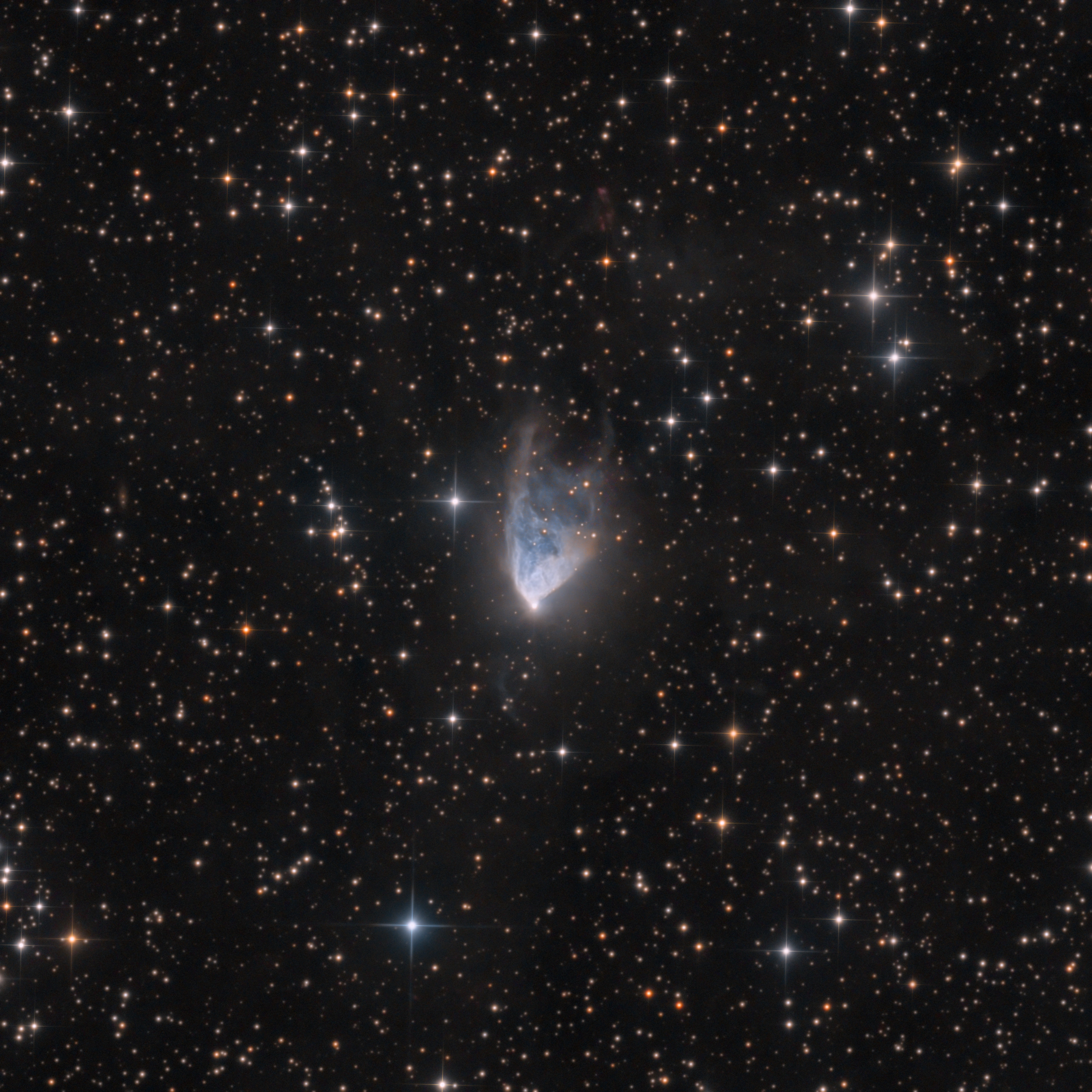 Hubble's Variable Nebula NGC 2261, a fan of dust lit by R Monocerotis that changes shape in weeks