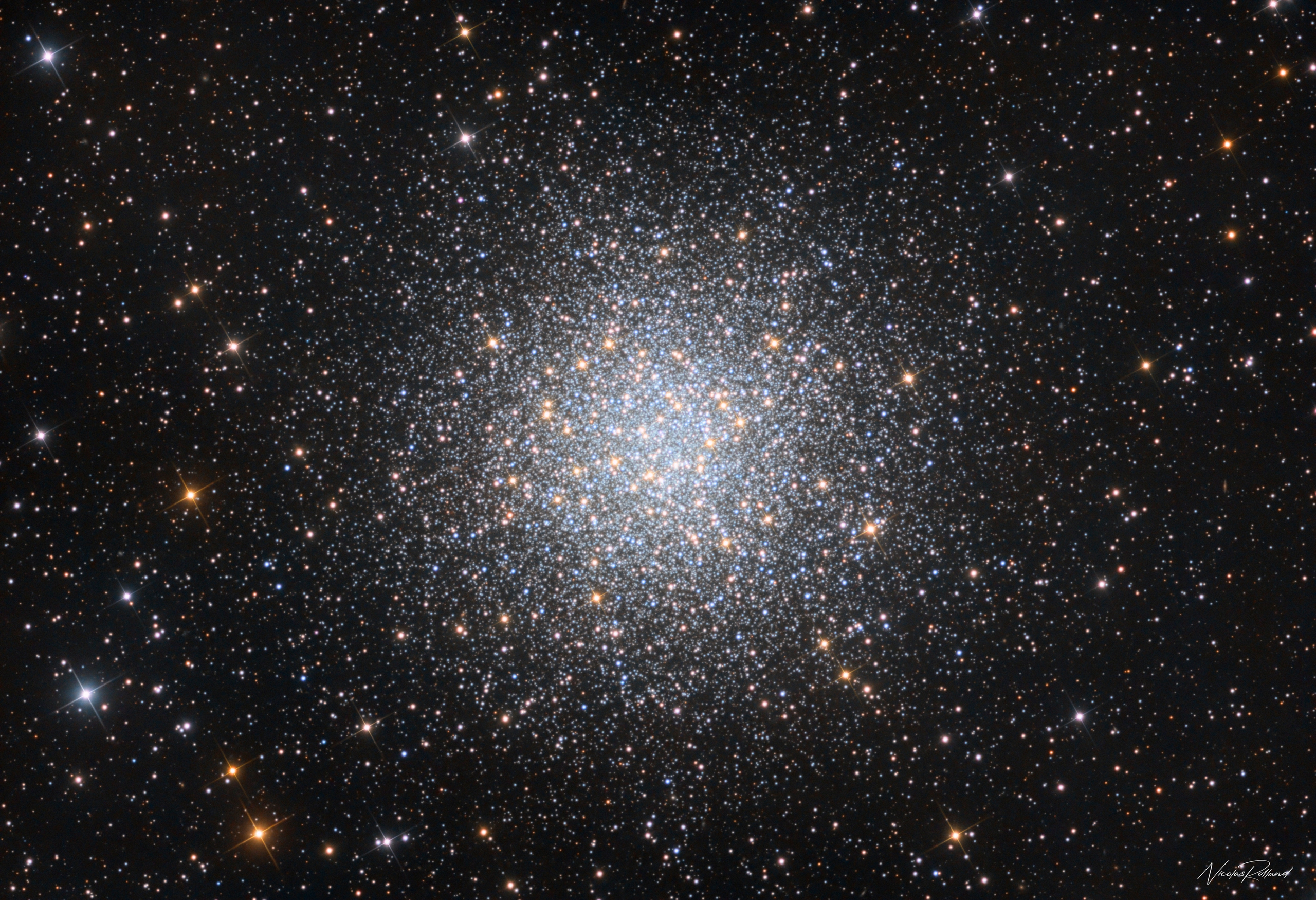 Messier 55, a loose globular cluster in Sagittarius easily resolved into individual stars, in 3.8 hours of LRGB