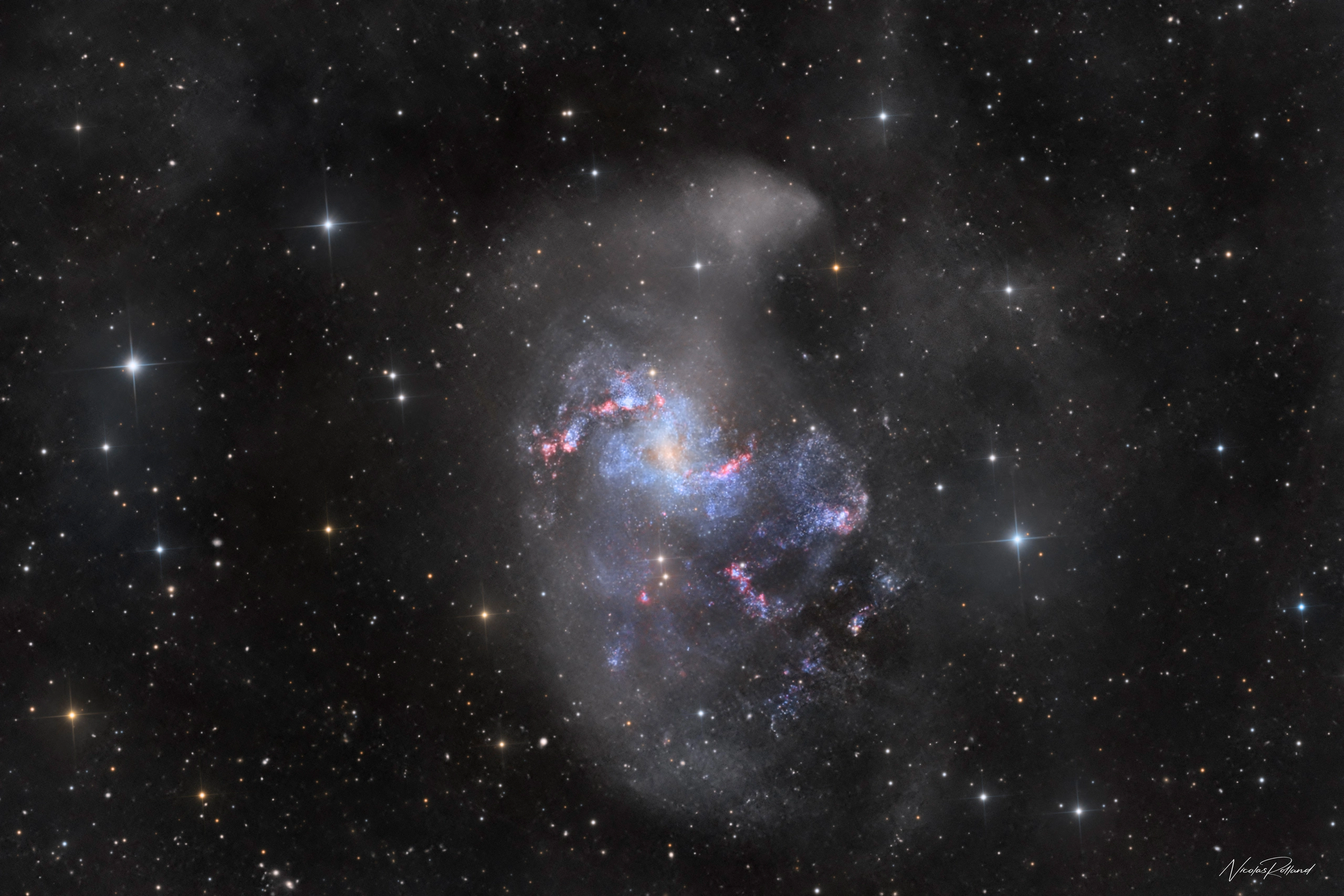 ngc-1313-galaxy-lrgb-close-up-display NGC 1313, the Topsy Turvy Galaxy, a barred spiral with an off-center nucleus, in 10.4 hours of LRGB