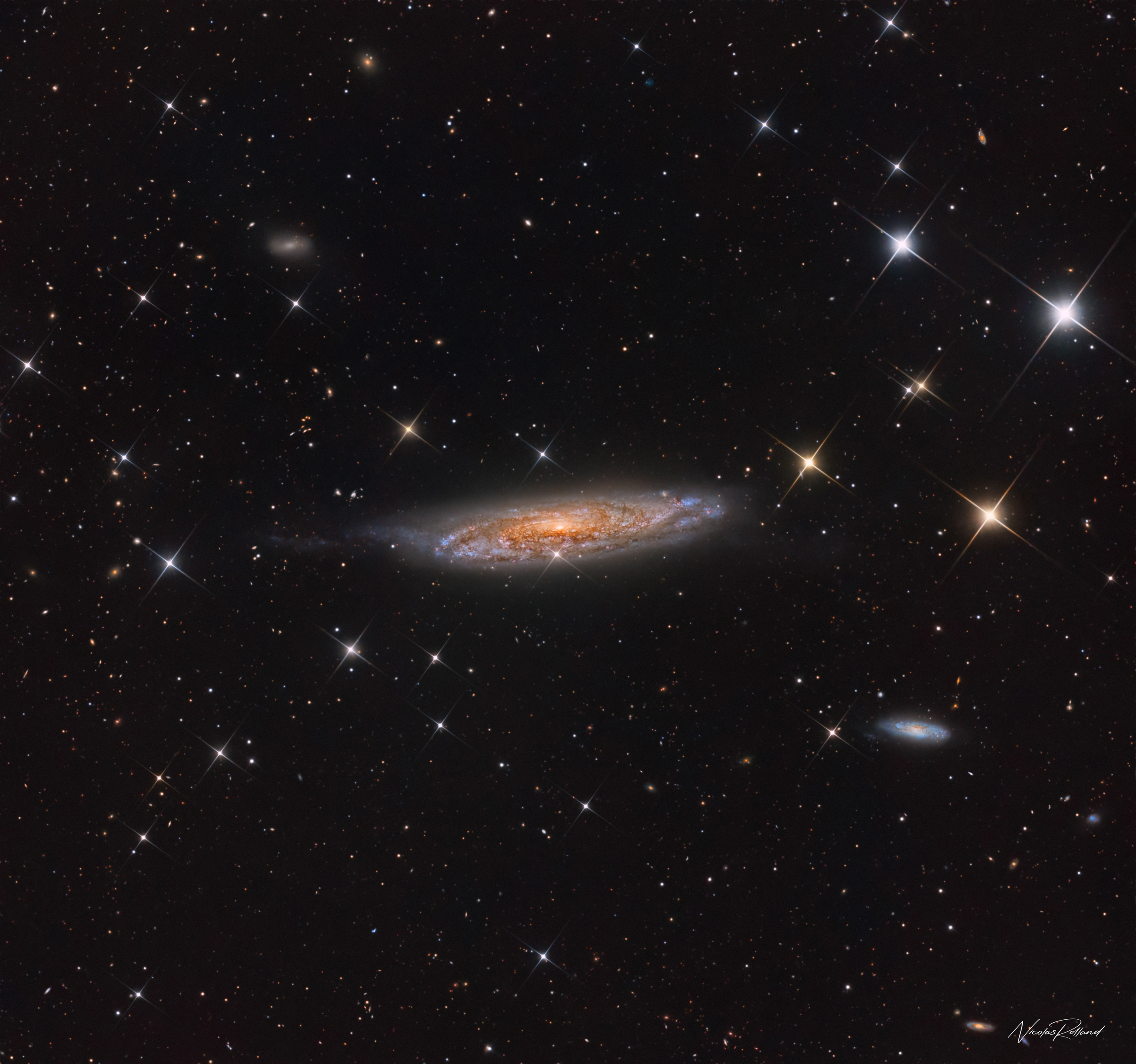 ngc-134-galaxy-halrgb-display NGC 134, a flocculent spiral galaxy in Sculptor seen at a steep tilt, in 24.5 hours of HaLRGB