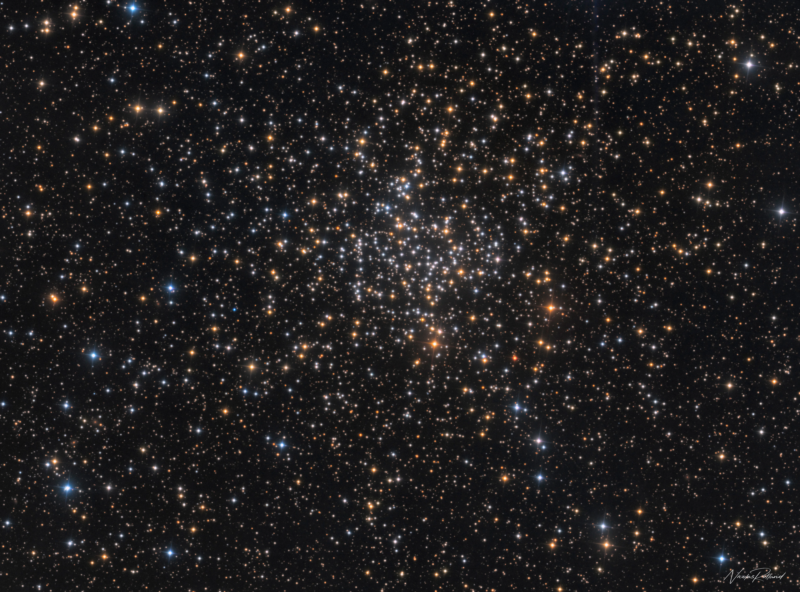NGC 2477, an open cluster in Puppis so densely packed it resembles a globular, in 4.5 hours of RGB