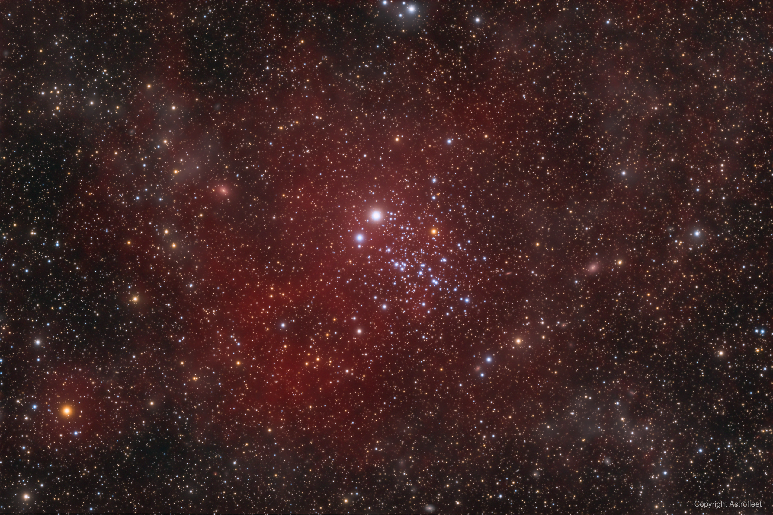 ngc-457-cluster-halrgb-wide-astrofleet-display NGC 457, the Owl Cluster in Cassiopeia, its two brightest stars forming glowing eyes, in 24.3 hours of HaLRGB