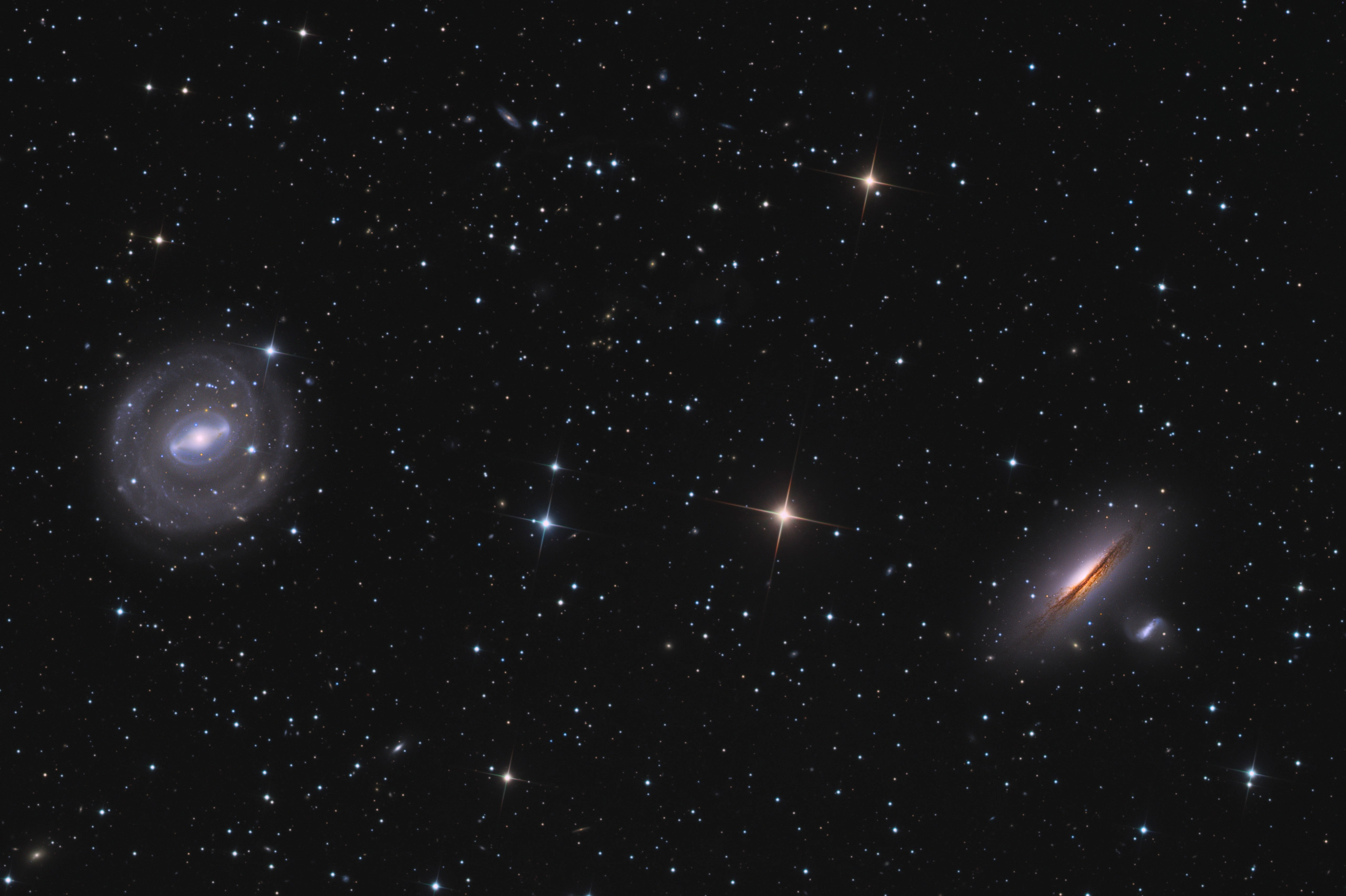 ngc-5078-5101-galaxy-lrgb-display NGC 5078 and NGC 5101, two galaxies of very different kinds sharing a single field in Hydra