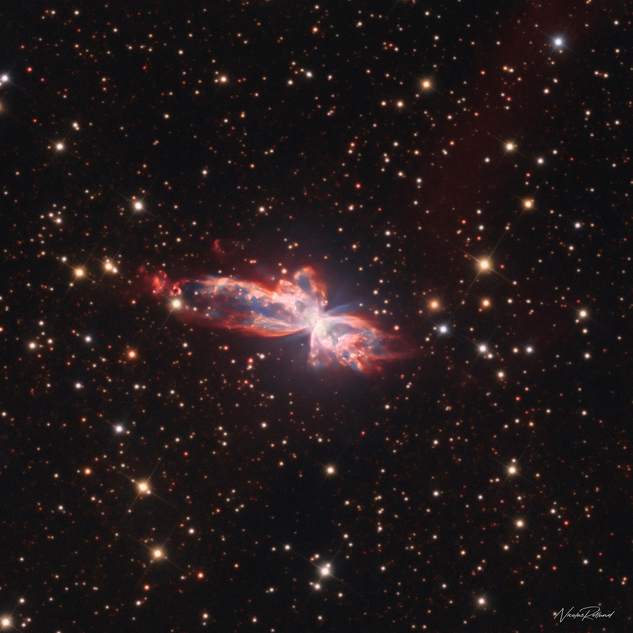 ngc-6302-nebula-horgb-display The Butterfly Nebula NGC 6302, a planetary nebula with one of the hottest known central stars, in 16.5 hours of HaOIIIRGB