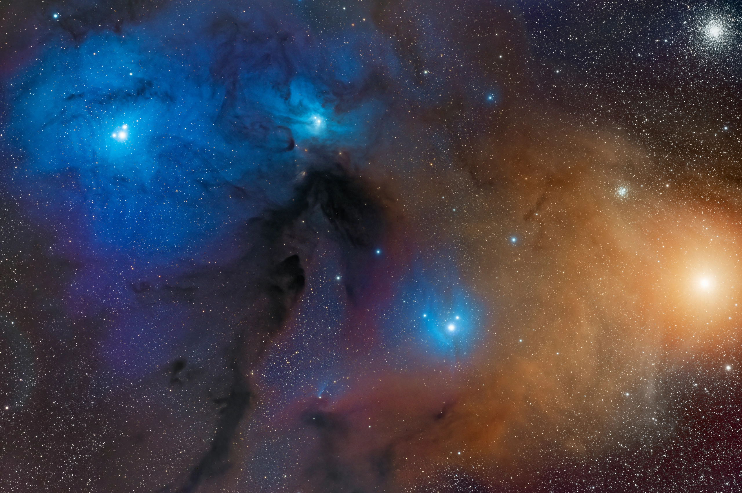The Rho Ophiuchi cloud complex, where dust, reflection and emission nebulae meet in a single field