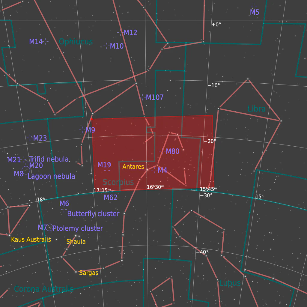 Wide Field of Rho Ophiuchi Complex — finding chart