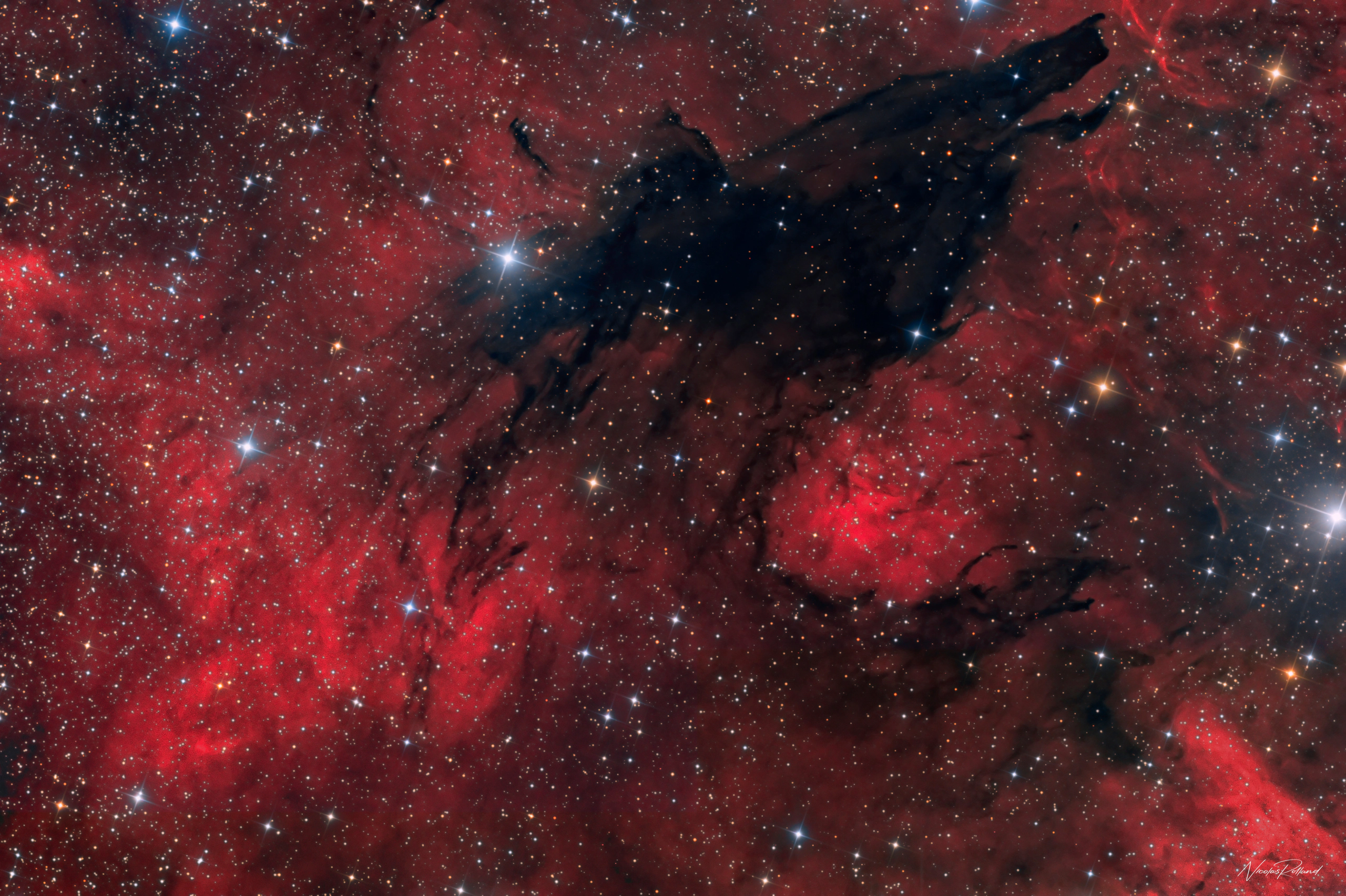 sl-17-dark-wolf-nebula-halrgb-wide-display The Dark Wolf Nebula (SL 17), a dark nebula in Scorpius silhouetted against a dense star field, in 41.6 hours of HaLRGB