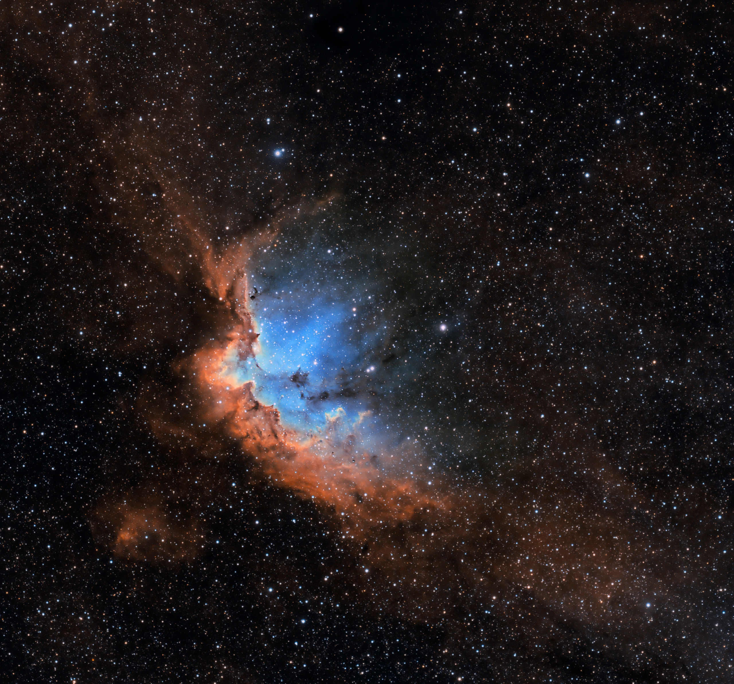 wizard-nebula-ngc-7380-sho-display The Wizard Nebula NGC 7380 in Cepheus, pillars of dust lit from within by a young star cluster